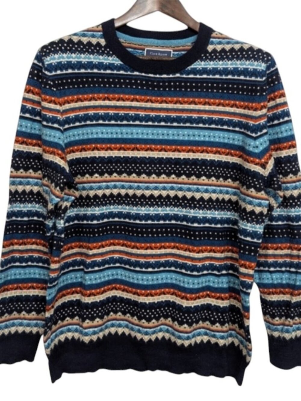 Club Room Men's XL Merino Wool Blend Navy Multicolor Fair Isle Crewneck Sweater